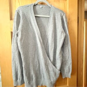 Soft Gray Wrap Sweater – V-Neck Surplice Style – XXL – Cozy Lightweight Knit
